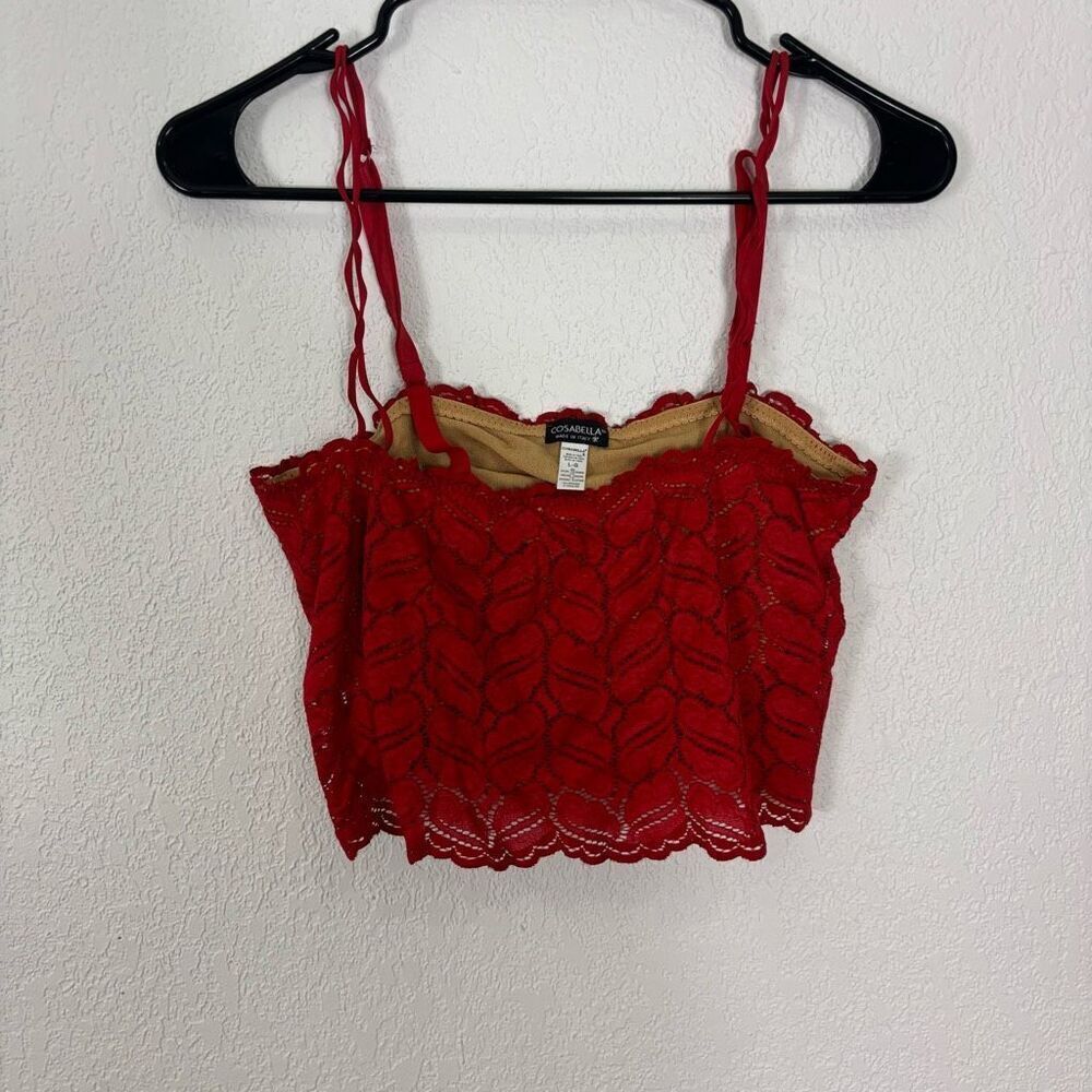 Cosabella Red Lace Cutout Cropped Tank Top Size Large